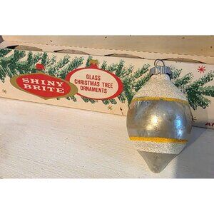 Vintage MCM Shiny Brite Mercury Glass Mica Yellow Striped Christmas Ornament